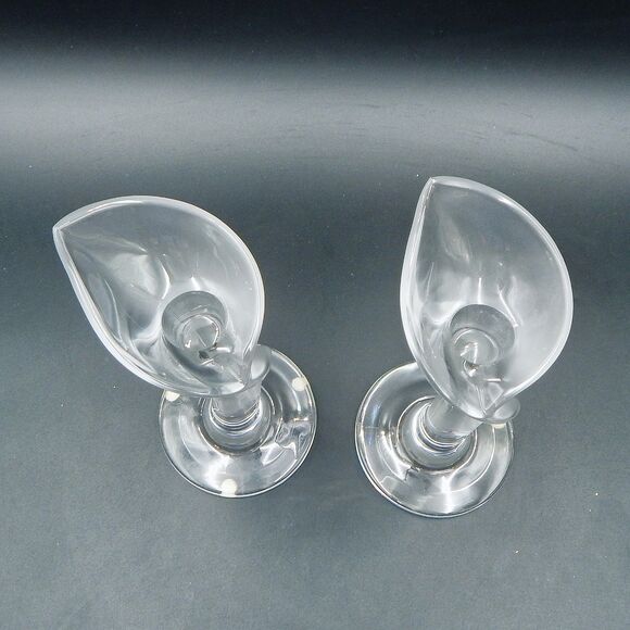 Riedel Crystal Calla Lily Candlestick Holder Pair 7-1/2 Inches Tall Frosted - Picture 4 of 8